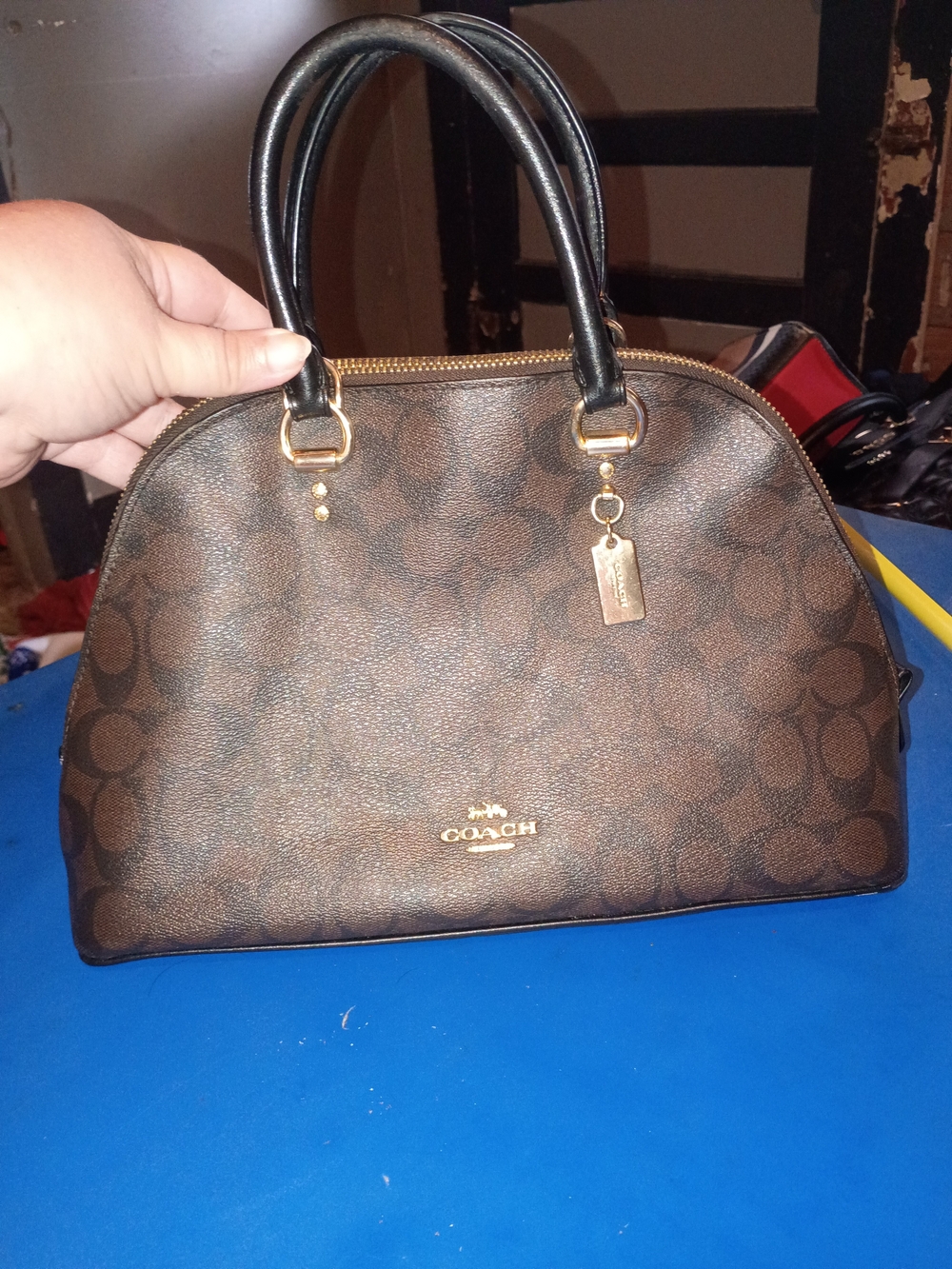 Coach Signature C Brown Dome Satchel Handbag L2111-2558
